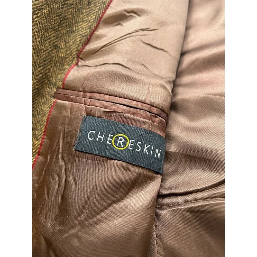 CHERESKIN Blazer Mens 44R Brwn Herringbone Camel Hair Blend Sport Coat Italy Vtg